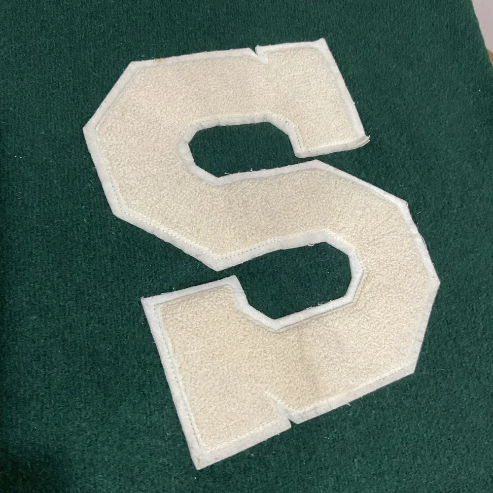 MSU Vintage Spartans White “S” Lettering Michigan State Varsity stadium blanket